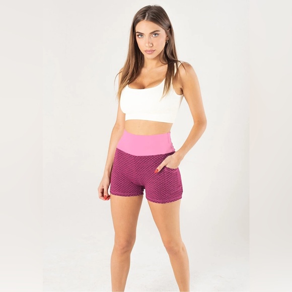 BoomBooty Spider Pocket Biker Athletic Shorts Pink Size Medium NWT - Picture 5 of 7